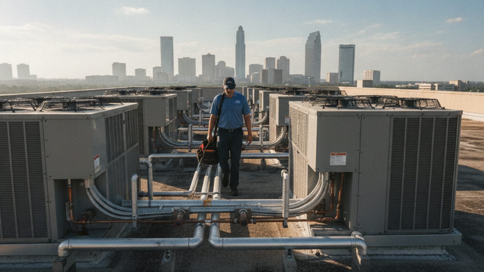 Rooftop commercial AC units on a Tampa Bay office building