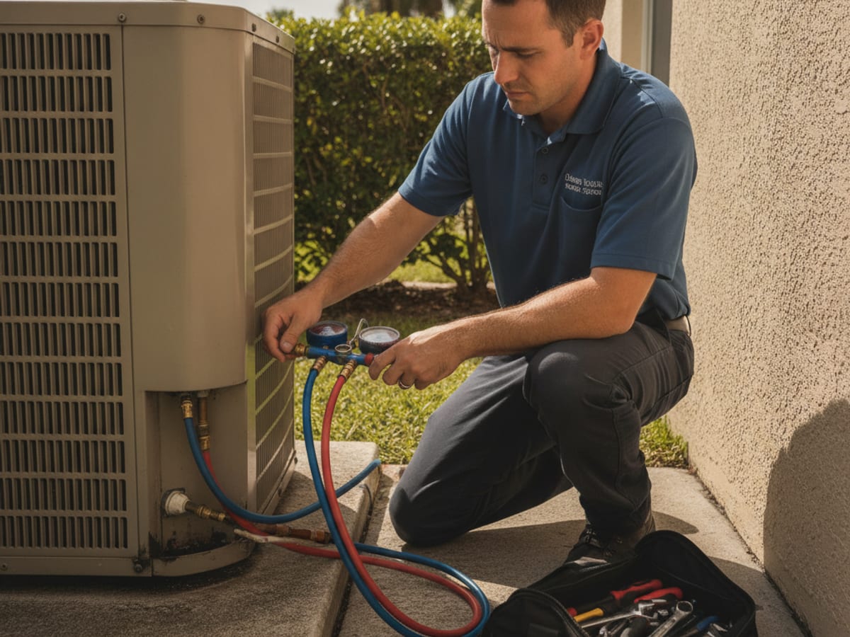 Tampa Air Pro HVAC technician answering questions at a customer's door