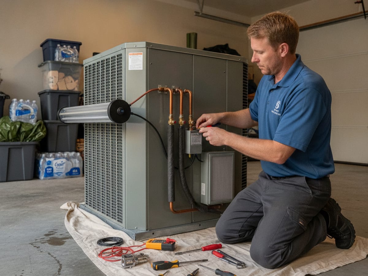 Whole-home dehumidifier installed next to an air handler in a Tampa Bay home